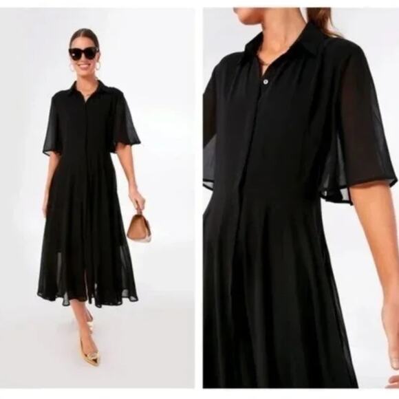 Pomander Place Black Maeve Classic Collared Shirt Maxi Dress Sz XS - Picture 6 of 12